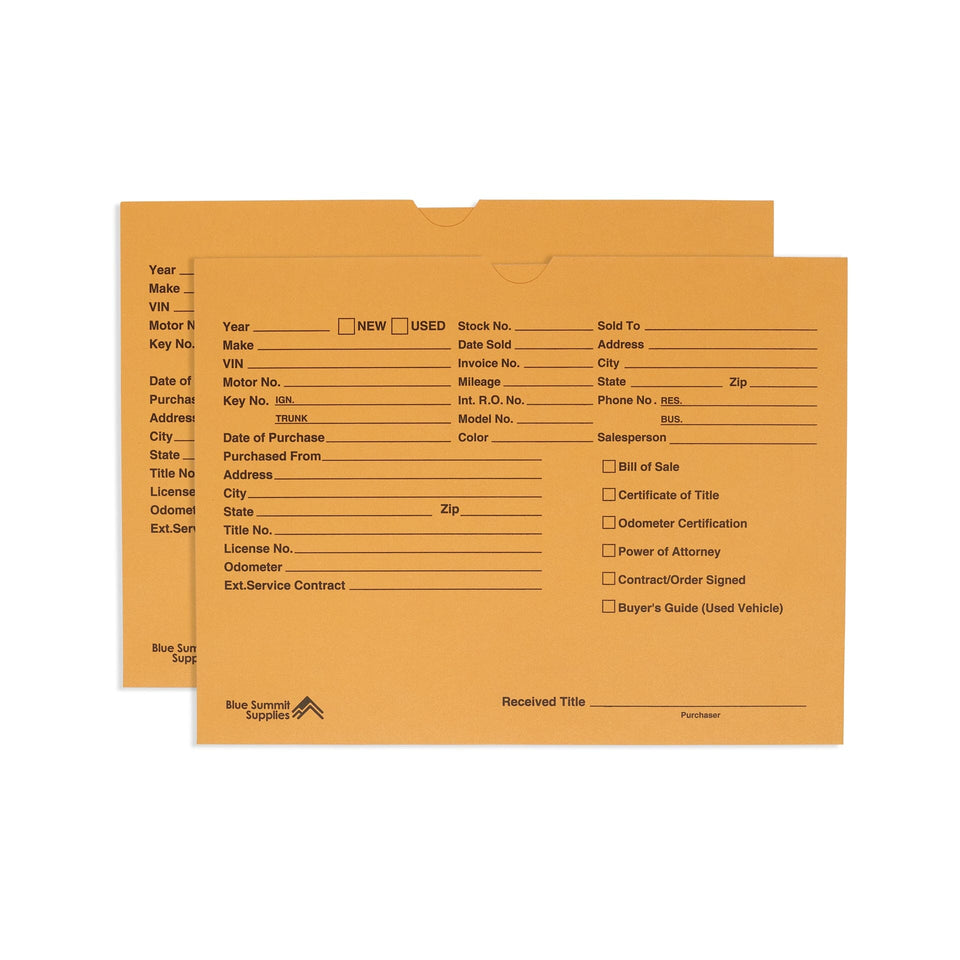 Blue Summit Vehicle Dealer Jackets, Tan, Pre-Printed, Pack of 100 Dealer Record Envelopes Blue Summit Supplies 