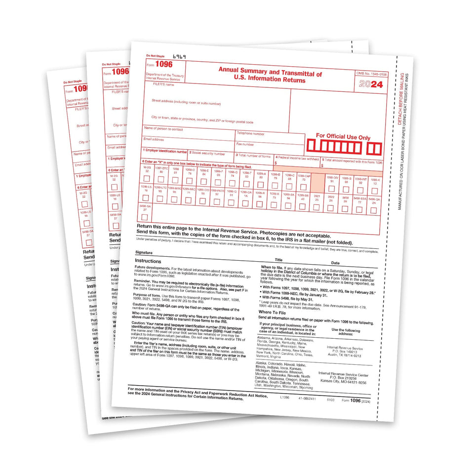 2024 Blue Summit Supplies 1096 Transmittal Tax Forms Summary Laser Forms, Compatible with QuickBooks and Accounting Software, 25 Pack 1096 Forms Blue Summit Supplies 