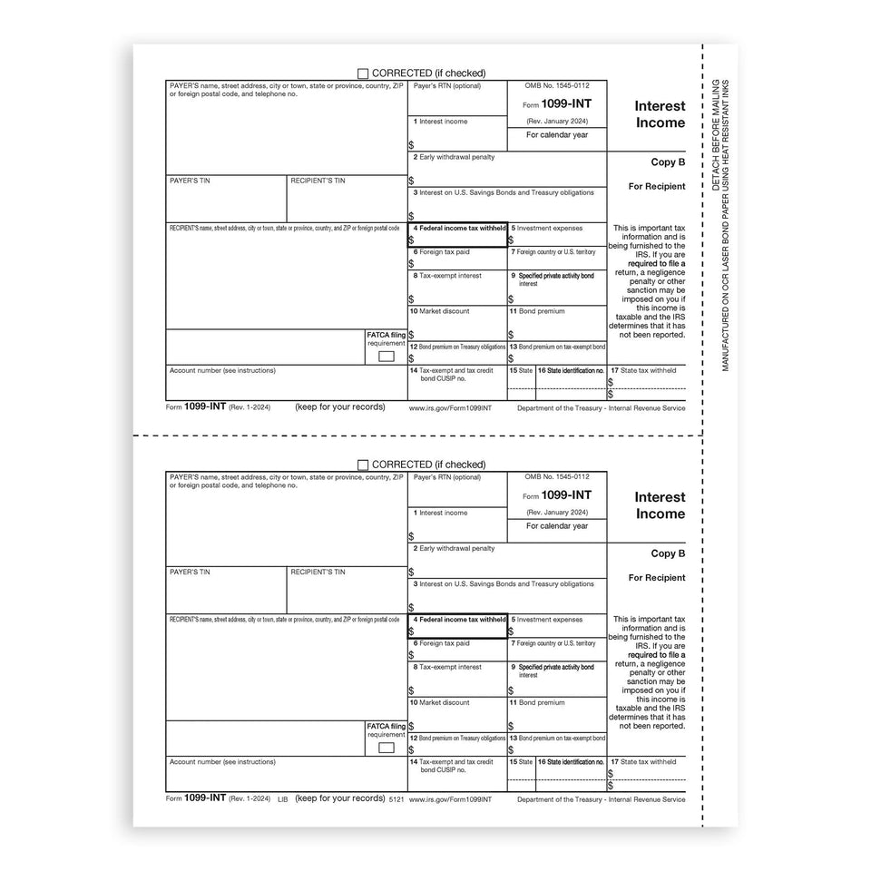 2024 Blue Summit Supplies Tax Forms, 1099 INT 4 Part Tax Forms Kit, 25-Count 1099 Forms Blue Summit Supplies 