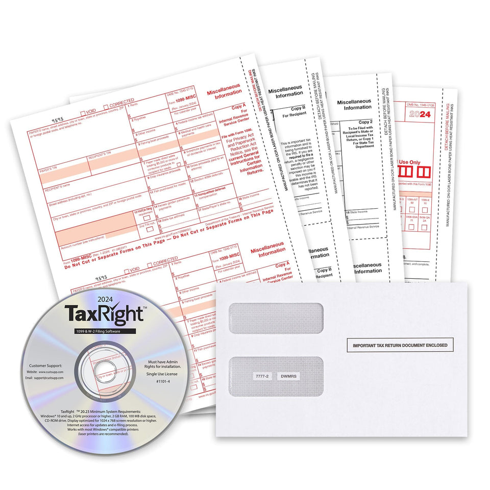 2024 Blue Summit Supplies Tax Forms, 1099 MISC 4 Part Tax Forms Bundle with Software and Self Seal Envelopes, 25 Pack 1099 Forms Blue Summit Supplies 