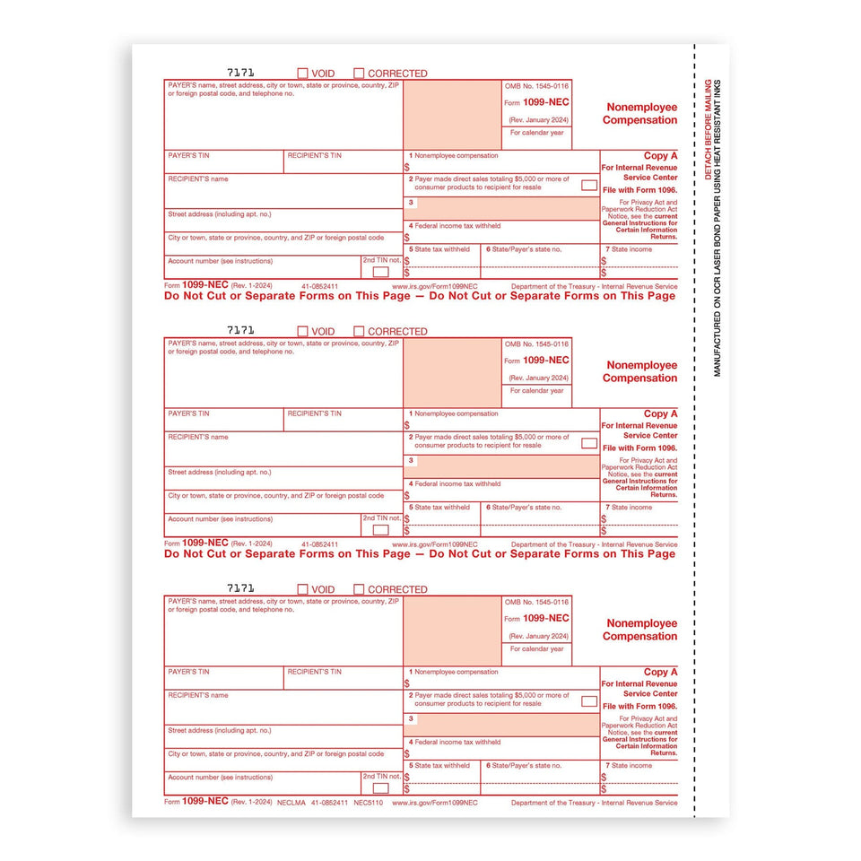 2024 Blue Summit Supplies Tax Forms, 1099-NEC 4-Part Tax Form BUNDLE, 50-Pack 1099 Forms Blue Summit Supplies 