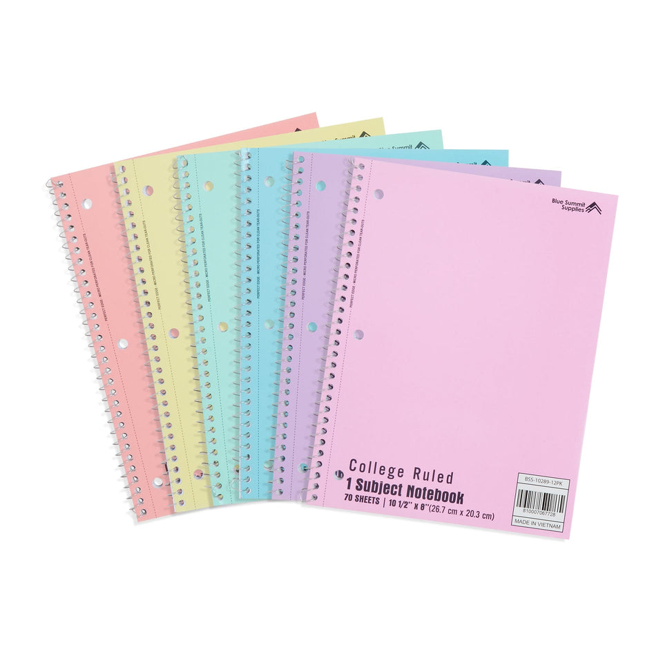 College Ruled Spiral Notebooks, 70ct, Pastel Colors, 6 Pack Blue Summit Supplies 