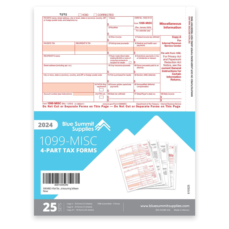 2024 Blue Summit Supplies Tax Forms, 1099 MISC 5 Part Tax Forms Kit, 50-Count 1099 Forms Blue Summit Supplies 