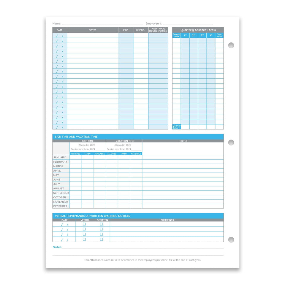 Blue Summit Supplies Employee 2025 Attendance Sheets, Hole Punched, 50 Pack Sign-In Logs Blue Summit Supplies 