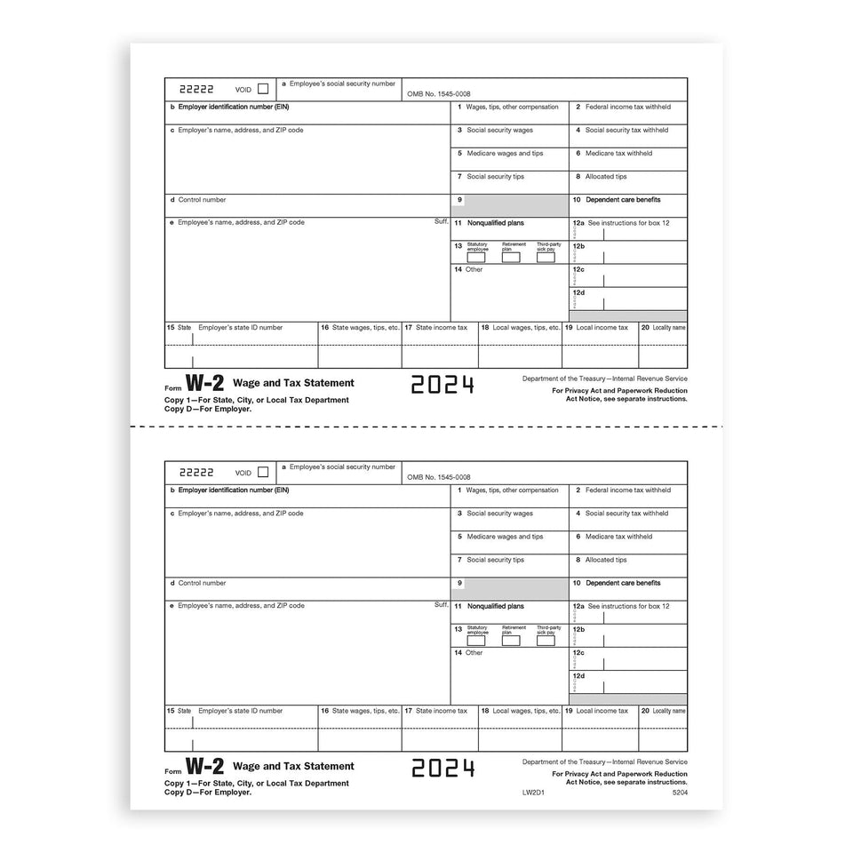 2024 Blue Summit Supplies W2 6-Part Tax Form Bundle, with Self-Seal Envelopes, 12 Pack Tax Form Envelopes Blue Summit Supplies 